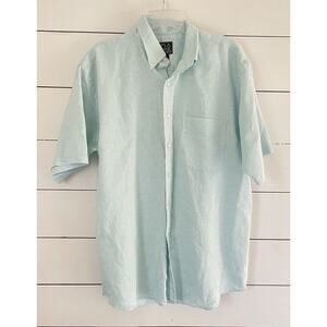 Jos. A. Bank Mens Linen Dress Shirt Blue Button Short Sleeve Spring Size Large